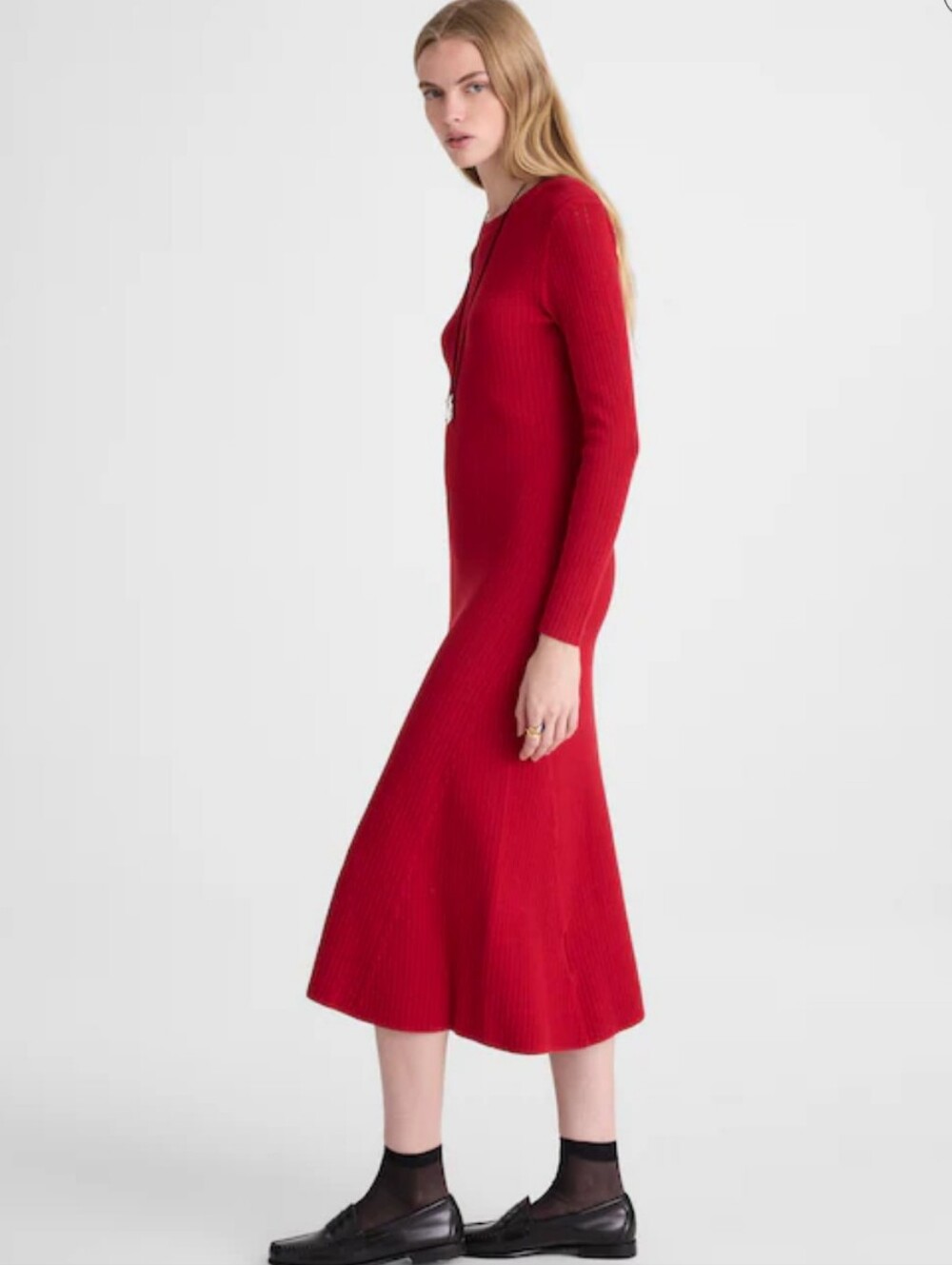 NWT Madewell Talia Rib The Signature Knit Crewneck Midi Dress Crimson Red - Picture 14 of 15